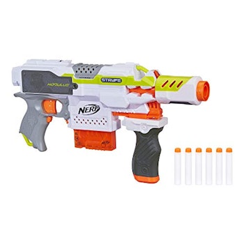 NERF Modulus Motorized Toy Blaster with Drop Grip, Barrel Extension, 6-Dart Clip, 6 Official Darts f...