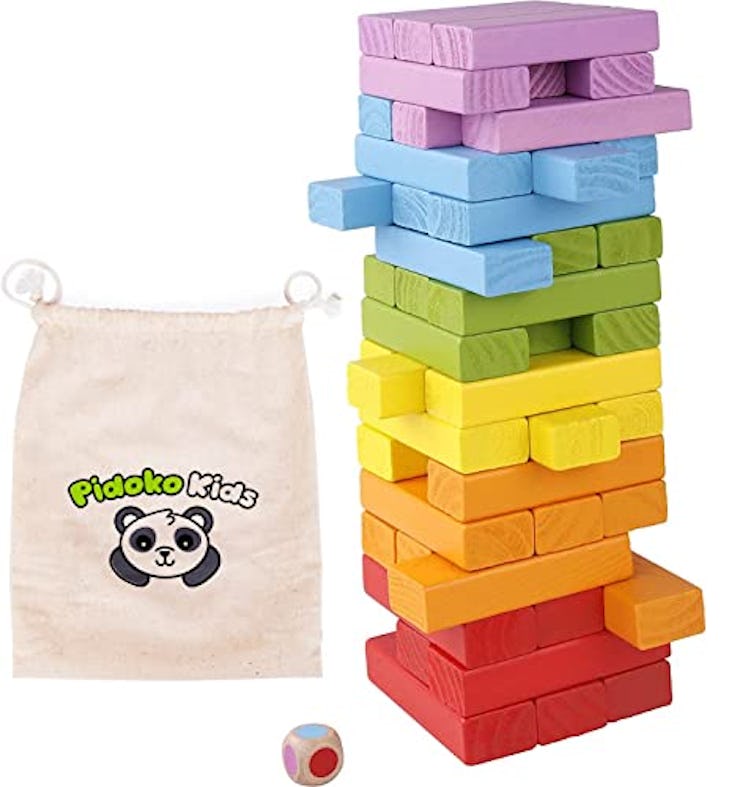 Pidoko Kids Wooden Stacking and Tumbling Colored Blocks