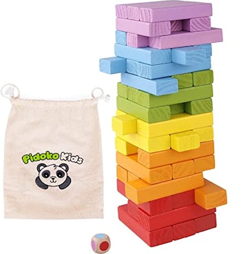 Pidoko Kids Wooden Stacking and Tumbling Colored Blocks