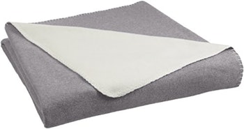 AmazonBasics Reversible Fleece Blanket - Throw, Grey/Cream