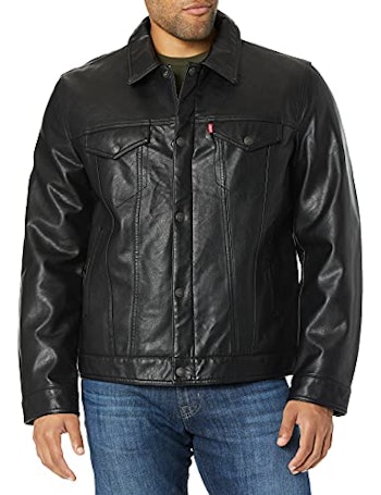 Levi's Men's Faux Leather Classic Trucker Jacket, Black, Large