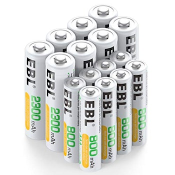 EBL 16 Sets AA AAA Batteries Combo with 8PCS AA 2300mAh & 8-Pack AAA 800mAh Rechargeable Batteries