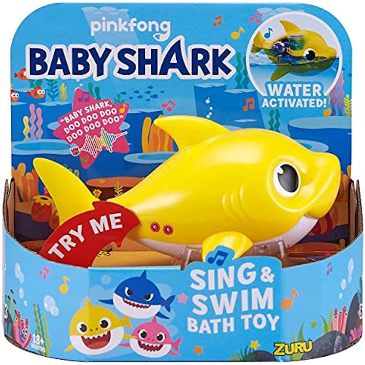 Robo Alive Junior Baby Shark Battery-Powered Sing and Swim Bath Toy by ZURU - Baby Shark (Yellow)