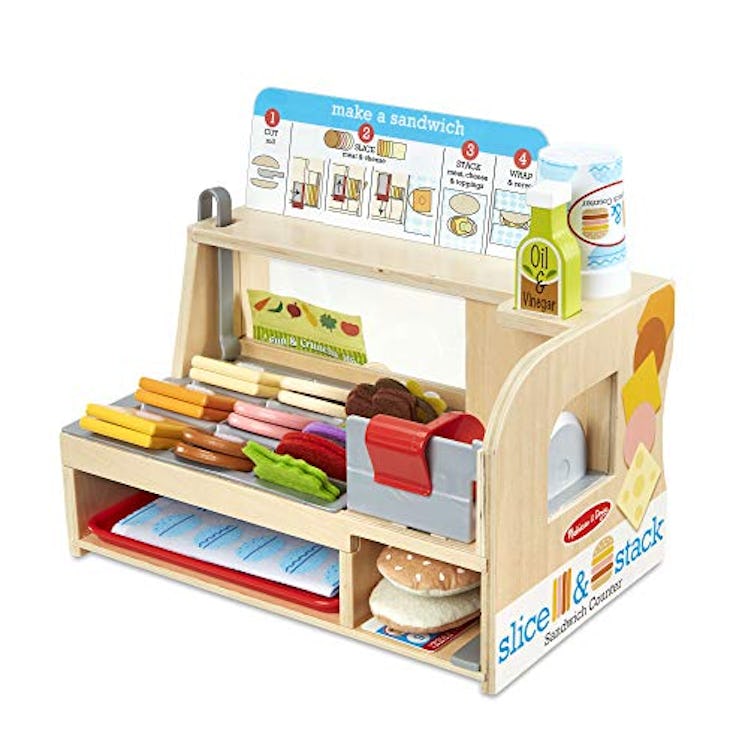 Melissa & Doug Wooden Slice & Stack Sandwich Counter with Deli Slicer