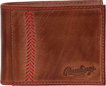 Rawlings Mens Tanned-leather Baseball Stitch Embroidered Wallet