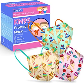 Rasav Kids KN95 Masks for Children 30Pcs, 5 Layer Breathable Ice Cream Printing Kids Masks ,Dust Cup...