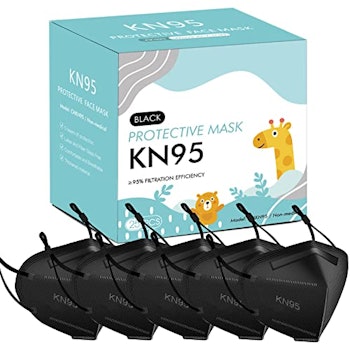 MOORAY儿童KN95口罩25包，黑色KN95口罩5层可调节耳环一次性KN95脸…