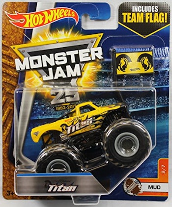 Hot Wheels Monster Jam 1:64 Scale Truck with Team Flag - Yellow Titan