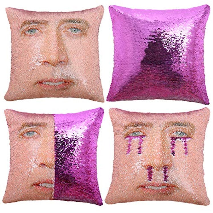 Sequined Nicolas Cage Throw Pillow