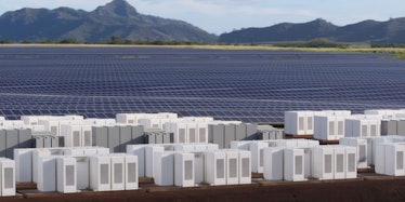 The Tesla Powerpack setup is seen in this company rendering.