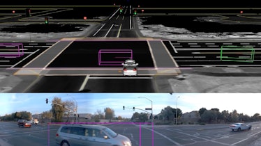 This is what Waymo sees when another vehicle runs a red light at an intersection.