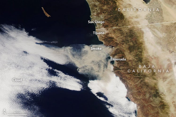 Smoke from a fire in October 2019 in Baja, Mexico, managed to travel across the region on the wind, ...