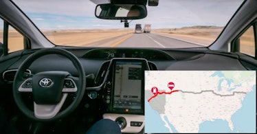A picture of a car in action and the map in the lower right corner