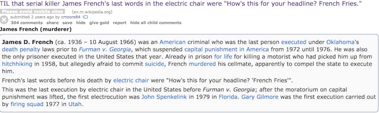 Screengrab from Reddit about murdered James French