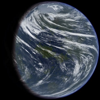 An artist’s impression of what a formerly water-rich Venus may have looked like.