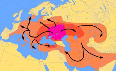 Indo-European expansion 4000–1000 BC, according to the Kurgan hypothesis. Even within the Kurgan hyp...