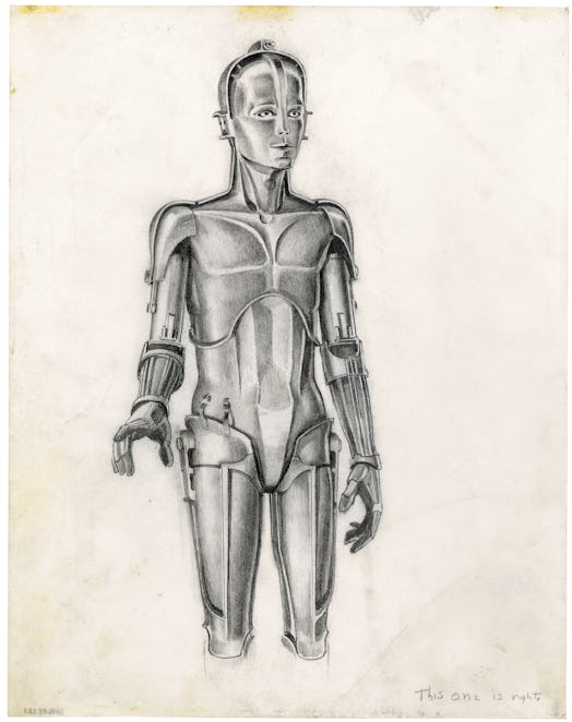 McQuarrie's early concept art for C-3PO inspired by the "Maria" robot from 'Metropolis'. 