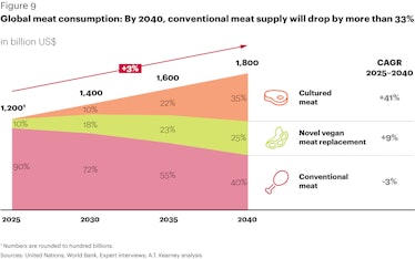 The analysts' projection of global meat consumption over time.