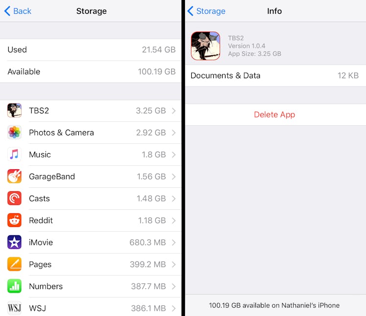Screenshots explain how to manage storage with iOS 10.
