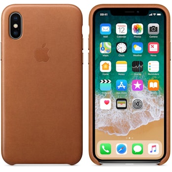 iPhone X in leather case