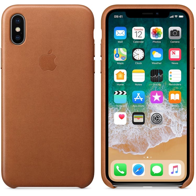 iPhone X in leather case