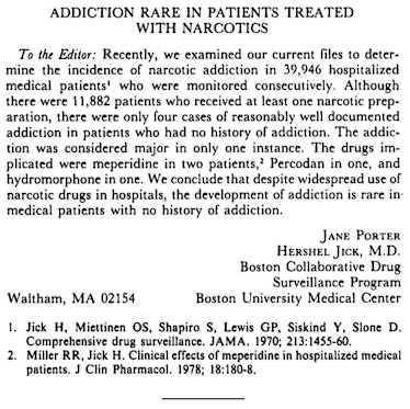 New England Journal of Medicine NEJM opioid letter 1980