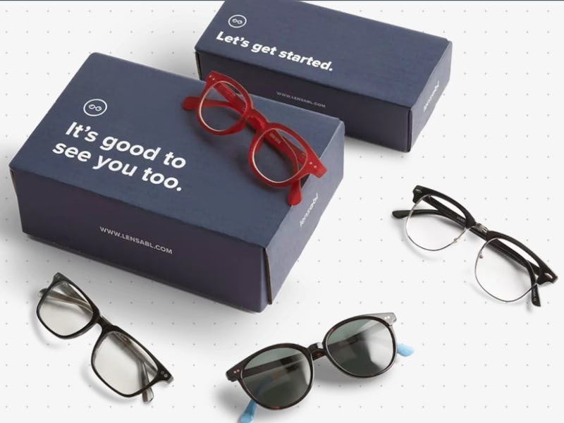 Pairs of glasses next to a box of Lensabl Lens Replacement