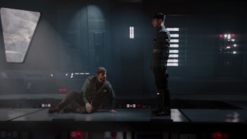 Gideon Hask confronts an imprisoned Del Meeko shortly before the events of 'The Force Awakens'.