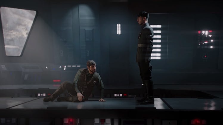 Gideon Hask confronts an imprisoned Del Meeko shortly before the events of 'The Force Awakens'.