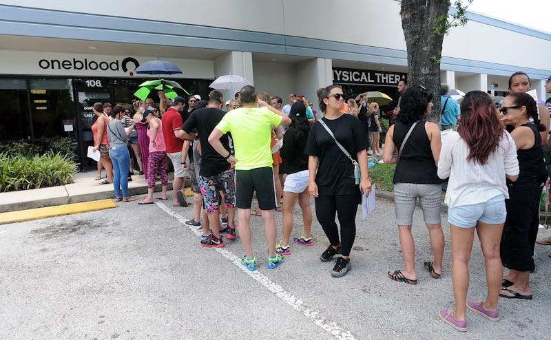 Queue of people waiting to donate blood 