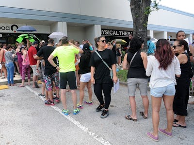 Queue of people waiting to donate blood 