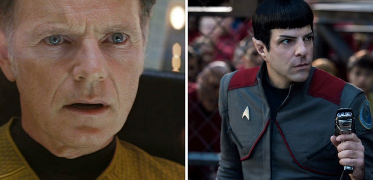 Bruce Greenwood as Pike and Zachary Quinto as Spock