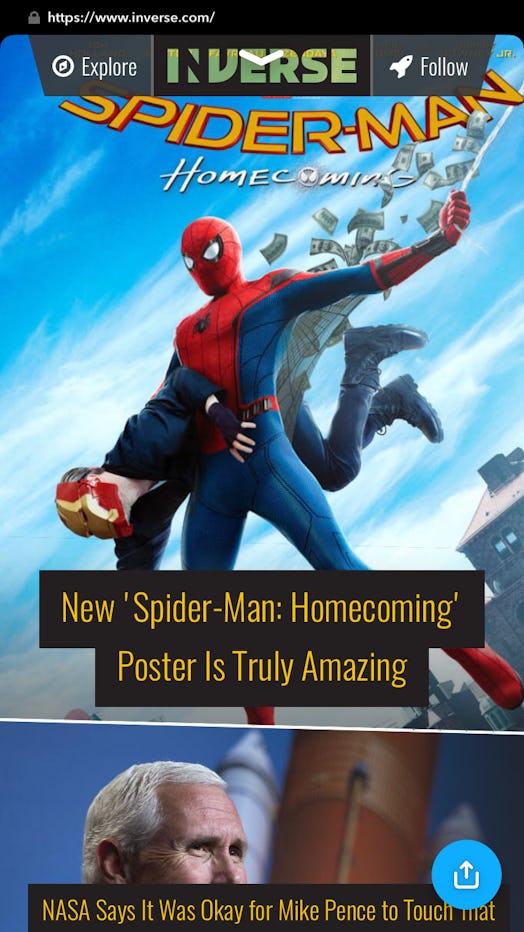 New 'Spider-Man: Homecoming' Poster Is Truly Amazing" text on the poster of the mentioned movie