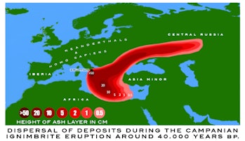 graphic of deposit dispersal during the Campanian Ignimbrite Eruption 40.000 years ago