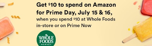 Get $10 to spend at Amazon when you shop at Whole Foods