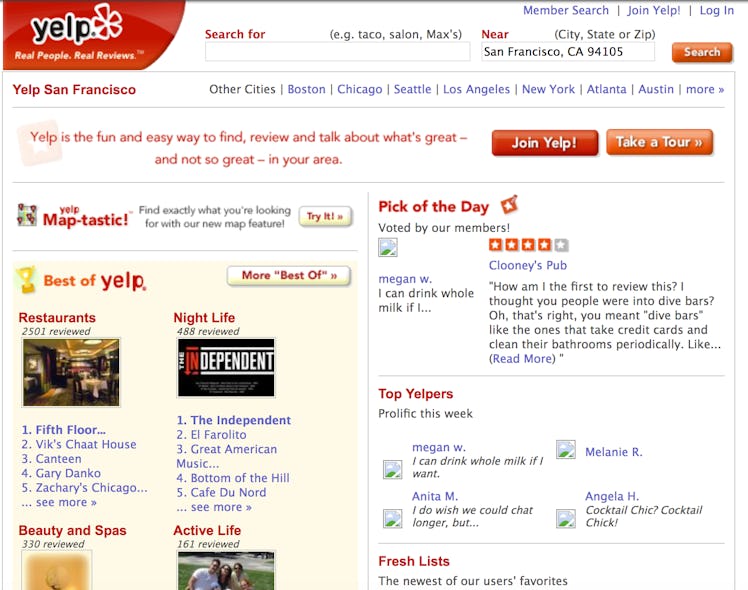 Yelp in October 2005. Even a year into its existence, people were trashing other Yelpers. 