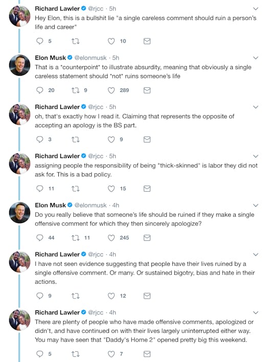 The exchange between Lawler and Musk.