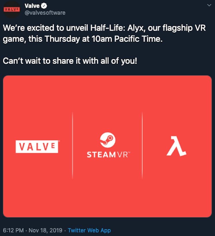 valve tweet half life alyx vr