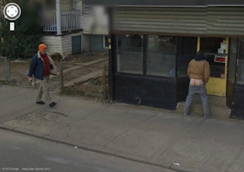 butt peeing on google maps caught street view camera