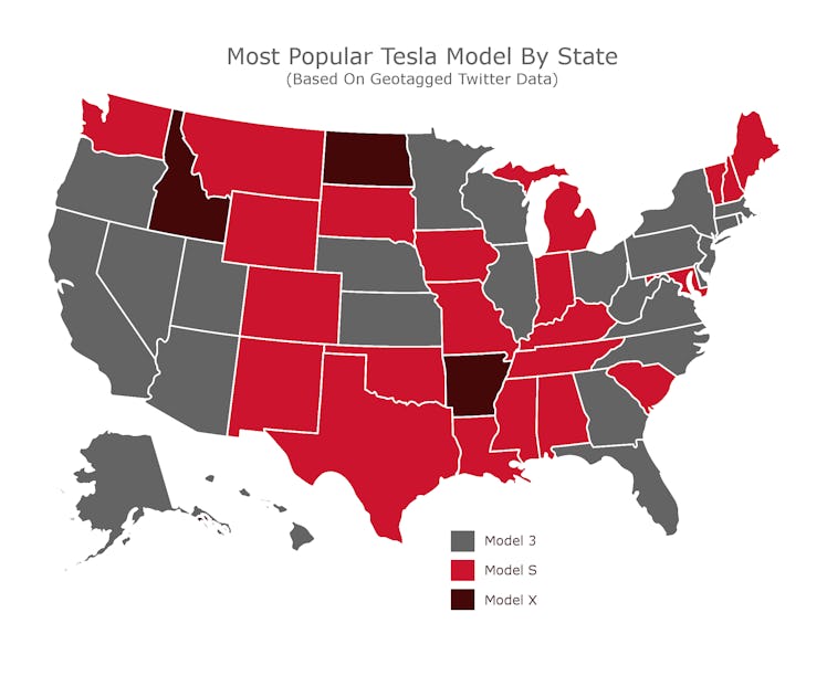 Most popular Tesla by state