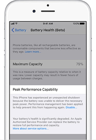 This section of the battery health indicator will tell users if battery throttling has been turned o...