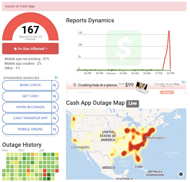 Cash App Outage Map 