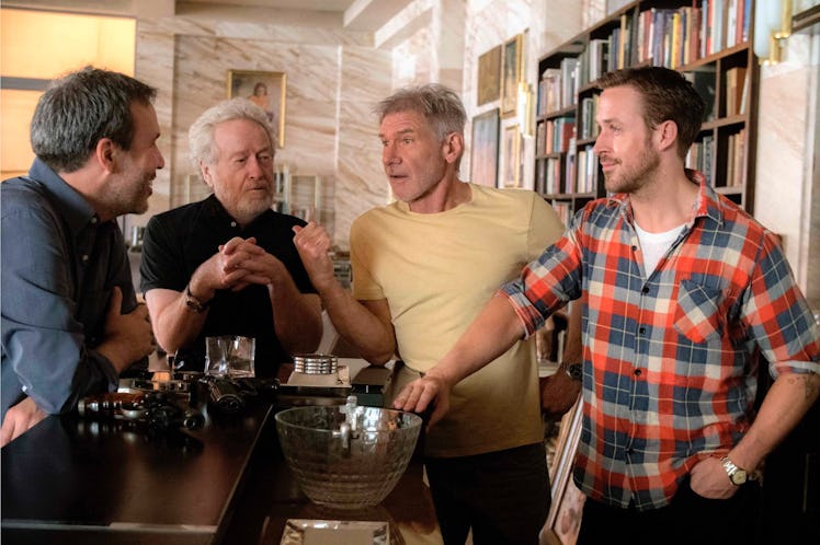 Villeneuve, Scott, Ford, and Gosling palling around on the set of 'Blade Runner 2049'