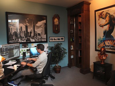 Pixar's animator Andrew Gordon working in his office