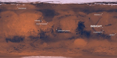 Map of previous Mars mission landing sites by NASA