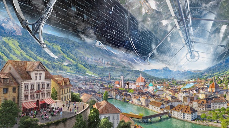 A future space colony city.