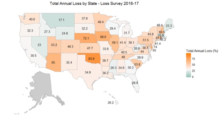 bee colony loss by state, 2016