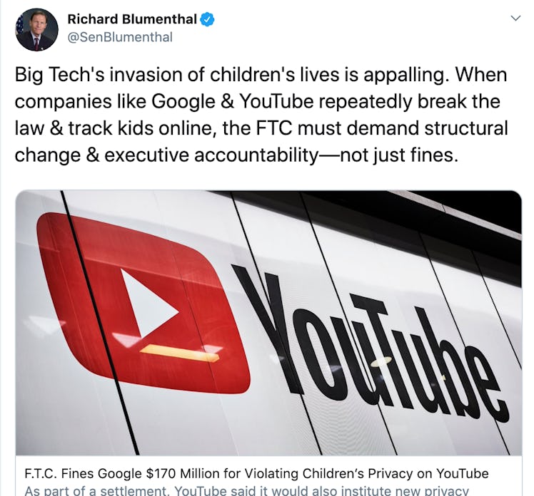 blumenthal google youtube privacy fine ftc