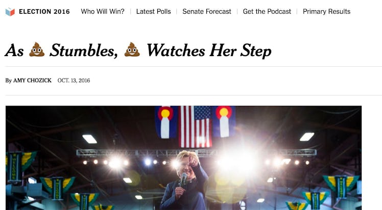 The Politics to Poop extension at work on a 'New York Times' article 