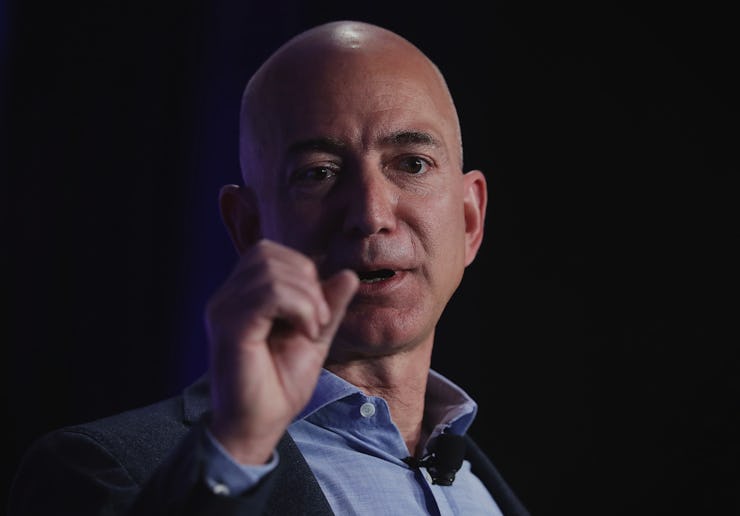 Jeff Bezos giving a speech at a tech conference